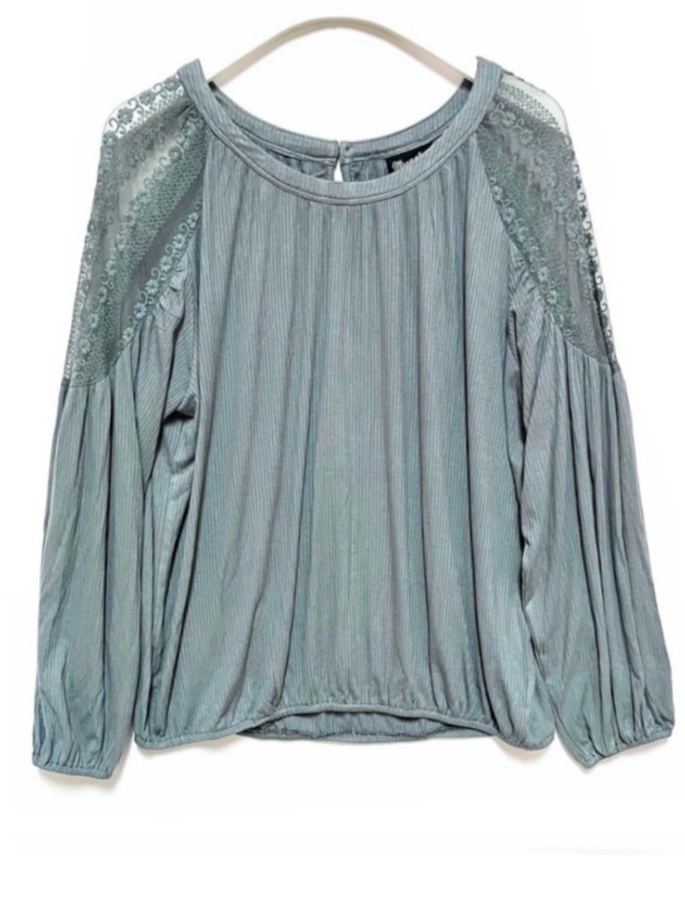 Wrangler Retro Ribbed Top Lace Balloon Sleeve Blue Womens Size Large NWT Cowgirl